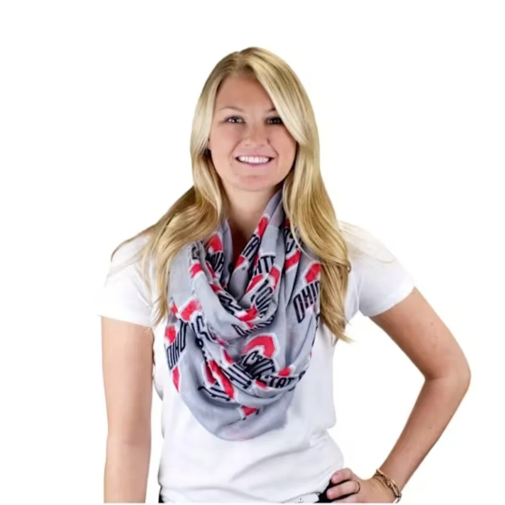 Women's Gray and Red OSU Logo Scarf